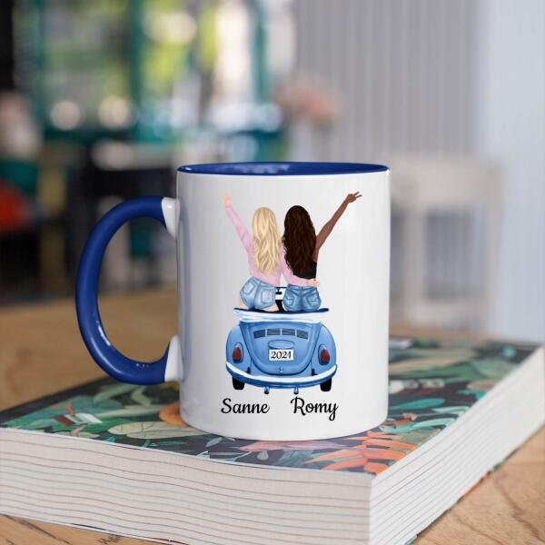 Beste Vriendinnen / Zusjes in een Auto - Sisters Forever ♥ , Zussen of Collega's - Gepersonaliseerde mok voor Vriendin, Vrouw, Vriendschap, Zus, Zusje, BFF, Collega, Meisje