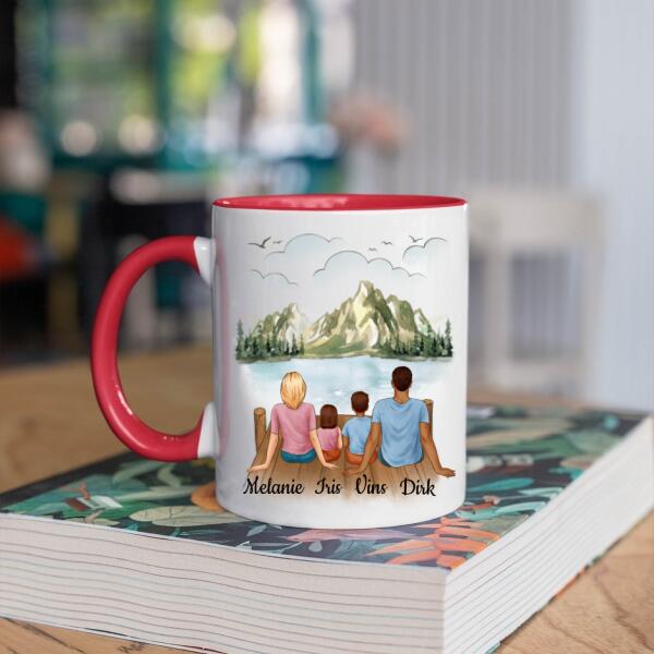 Gezin met Vader, Moeder, Dochter en Zoon - Family Heart ♥ - Gepersonaliseerde mok voor Gezin, Vader, Moeder, Dochter, Zoon, Kinderen, Familie, Kind, Stiefvader, Stiefmoeder, Dochters, Zoons