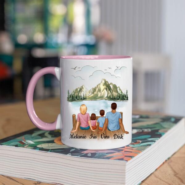 Gezin met Vader, Moeder, Dochter en Zoon - Family Heart ♥ - Gepersonaliseerde mok voor Gezin, Vader, Moeder, Dochter, Zoon, Kinderen, Familie, Kind, Stiefvader, Stiefmoeder, Dochters, Zoons