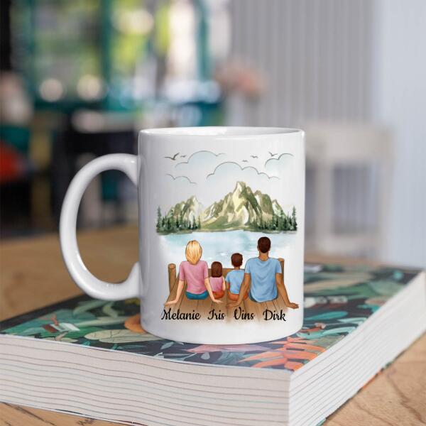 Gezin met Vader, Moeder, Dochter en Zoon - Family Heart ♥ - Gepersonaliseerde mok voor Gezin, Vader, Moeder, Dochter, Zoon, Kinderen, Familie, Kind, Stiefvader, Stiefmoeder, Dochters, Zoons