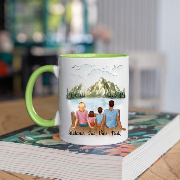 Gezin met Vader, Moeder, Dochter en Zoon - Family Heart ♥ - Gepersonaliseerde mok voor Gezin, Vader, Moeder, Dochter, Zoon, Kinderen, Familie, Kind, Stiefvader, Stiefmoeder, Dochters, Zoons