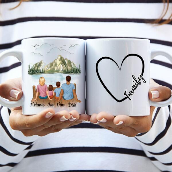 Gezin met Vader, Moeder, Dochter en Zoon - Family Heart ♥ - Gepersonaliseerde mok voor Gezin, Vader, Moeder, Dochter, Zoon, Kinderen, Familie, Kind, Stiefvader, Stiefmoeder, Dochters, Zoons