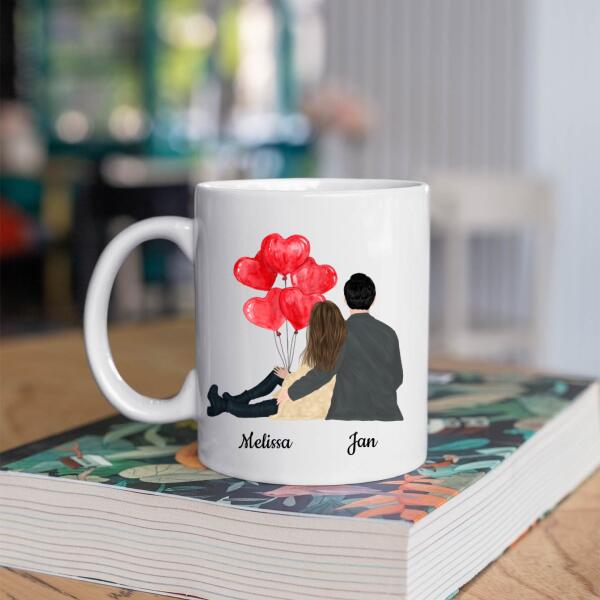 Koppel met Ballonnen Zittend - You are my person ♥ - Gepersonaliseerde mok voor Partner, Vriend, Vriendin, Vrouw, Man, Jubileum