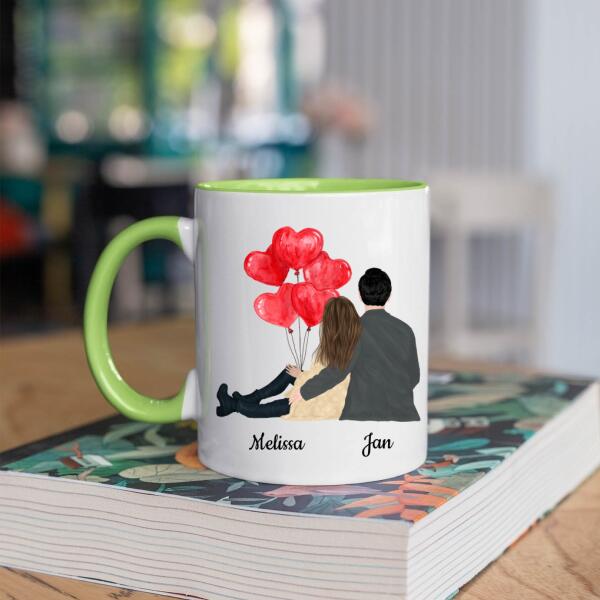 Koppel met Ballonnen Zittend - You are my person ♥ - Gepersonaliseerde mok voor Partner, Vriend, Vriendin, Vrouw, Man, Jubileum