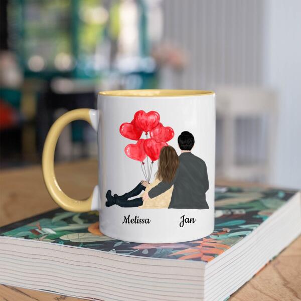 Koppel met Ballonnen Zittend - You are my person ♥ - Gepersonaliseerde mok voor Partner, Vriend, Vriendin, Vrouw, Man, Jubileum