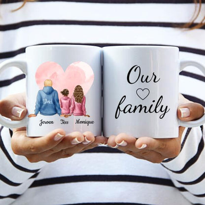 Gezin met Vader, Moeder en 1-2 Dochter(s) - Our family ♥ - Gepersonaliseerde mok voor Gezin, Vader, Moeder, Dochter, Zoon, Kinderen, Familie, Kind, Stiefvader, Stiefmoeder, Dochters, Zoons