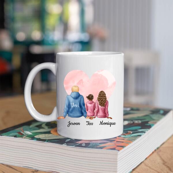 Gezin met Vader, Moeder en 1-2 Dochter(s) - Our family ♥ - Gepersonaliseerde mok voor Gezin, Vader, Moeder, Dochter, Zoon, Kinderen, Familie, Kind, Stiefvader, Stiefmoeder, Dochters, Zoons