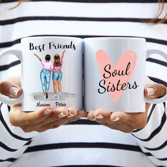 Beste Vriendinnen 2 Personen - Soul Sisters ♥ - Gepersonaliseerde mok voor Vriendin, Vriendinnen, Vrouw, Vriendschap, Zus, Zusje, BFF, Collega, Dochter