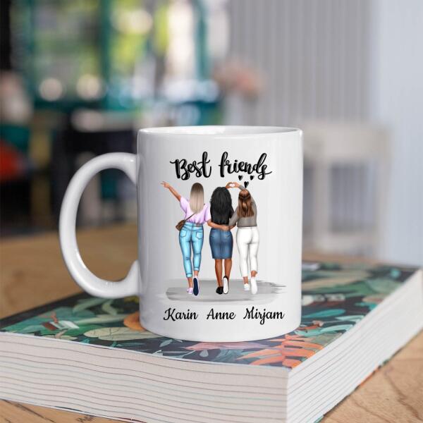 Beste Vriendinnen, Zussen of Collega's - Persoonlijke Vriendschap Mok AanpasbaarBest Friends 3 Personen - Not Sisters by Blood, but Sisters by Heart - Gepersonaliseerde mok voor Vriendin, Vriendinnen, Vrouw, Vriendschap, Zus, Zusje, BFF, Collega, Dochter