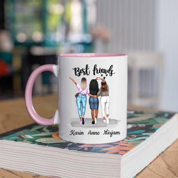 Beste Vriendinnen, Zussen of Collega's - Persoonlijke Vriendschap Mok AanpasbaarBest Friends 3 Personen - Not Sisters by Blood, but Sisters by Heart - Gepersonaliseerde mok voor Vriendin, Vriendinnen, Vrouw, Vriendschap, Zus, Zusje, BFF, Collega, Dochter