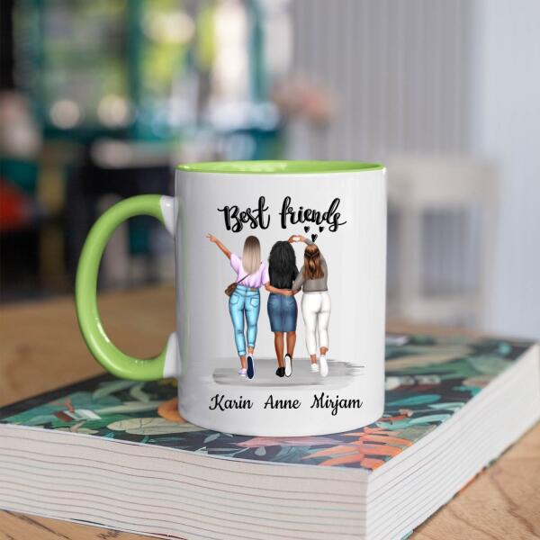 Beste Vriendinnen, Zussen of Collega's - Persoonlijke Vriendschap Mok AanpasbaarBest Friends 3 Personen - Not Sisters by Blood, but Sisters by Heart - Gepersonaliseerde mok voor Vriendin, Vriendinnen, Vrouw, Vriendschap, Zus, Zusje, BFF, Collega, Dochter