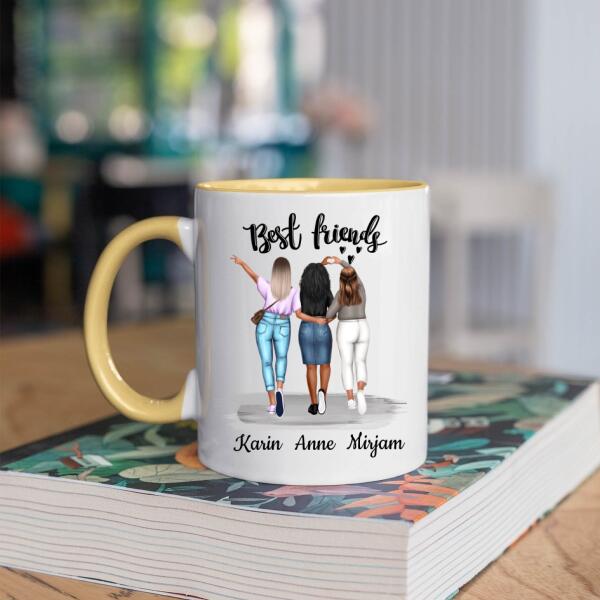 Beste Vriendinnen, Zussen of Collega's - Persoonlijke Vriendschap Mok AanpasbaarBest Friends 3 Personen - Not Sisters by Blood, but Sisters by Heart - Gepersonaliseerde mok voor Vriendin, Vriendinnen, Vrouw, Vriendschap, Zus, Zusje, BFF, Collega, Dochter