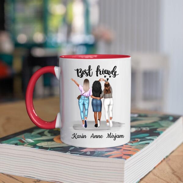 Beste Vriendinnen, Zussen of Collega's - Persoonlijke Vriendschap Mok AanpasbaarBest Friends 3 Personen - Not Sisters by Blood, but Sisters by Heart - Gepersonaliseerde mok voor Vriendin, Vriendinnen, Vrouw, Vriendschap, Zus, Zusje, BFF, Collega, Dochter