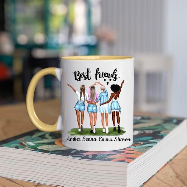 Best Friends 4 Personen - Friends forever ♥ - Gepersonaliseerde mok voor Vriendin, Vriendinnen, Vrouw, Vriendschap, Zus, Zusje, BFF, Collega, Dochter