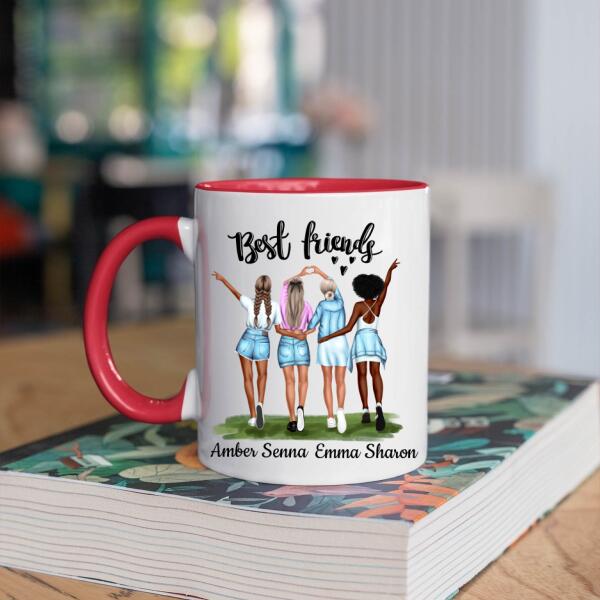 Best Friends 4 Personen - Friends forever ♥ - Gepersonaliseerde mok voor Vriendin, Vriendinnen, Vrouw, Vriendschap, Zus, Zusje, BFF, Collega, Dochter