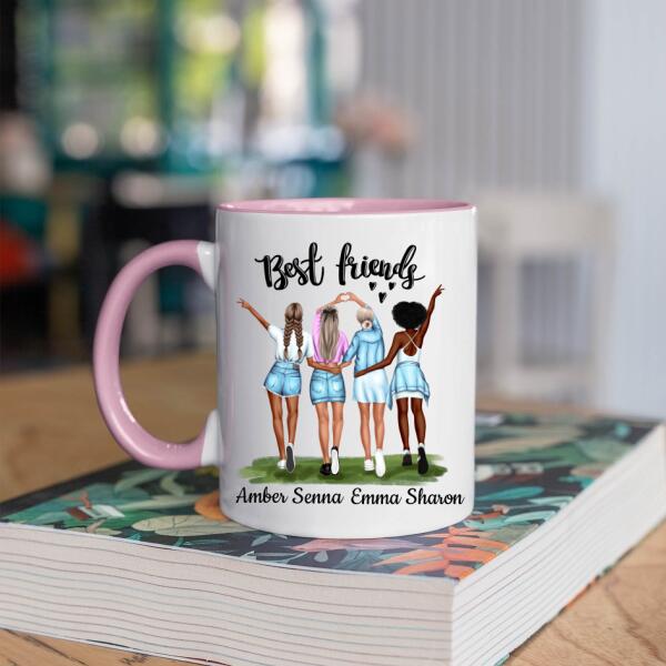 Best Friends 4 Personen - Friends forever ♥ - Gepersonaliseerde mok voor Vriendin, Vriendinnen, Vrouw, Vriendschap, Zus, Zusje, BFF, Collega, Dochter