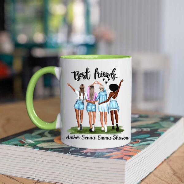 Best Friends 4 Personen - Friends forever ♥ - Gepersonaliseerde mok voor Vriendin, Vriendinnen, Vrouw, Vriendschap, Zus, Zusje, BFF, Collega, Dochter