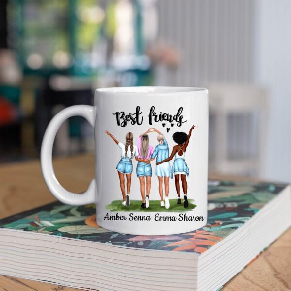 Best Friends 4 Personen - Friends forever ♥ - Gepersonaliseerde mok voor Vriendin, Vriendinnen, Vrouw, Vriendschap, Zus, Zusje, BFF, Collega, Dochter