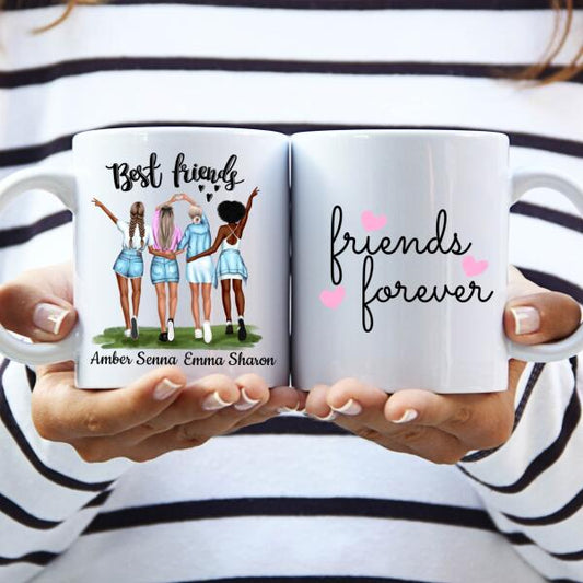 Best Friends 4 Personen - Friends forever ♥ - Gepersonaliseerde mok voor Vriendin, Vriendinnen, Vrouw, Vriendschap, Zus, Zusje, BFF, Collega, Dochter