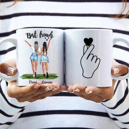 Best Friends 2 personen - Korean Heart ♥ - Gepersonaliseerde mok voor Vriendin, Vriendinnen, Vrouw, Vriendschap, Zus, Zusje, BFF, Collega, Dochter