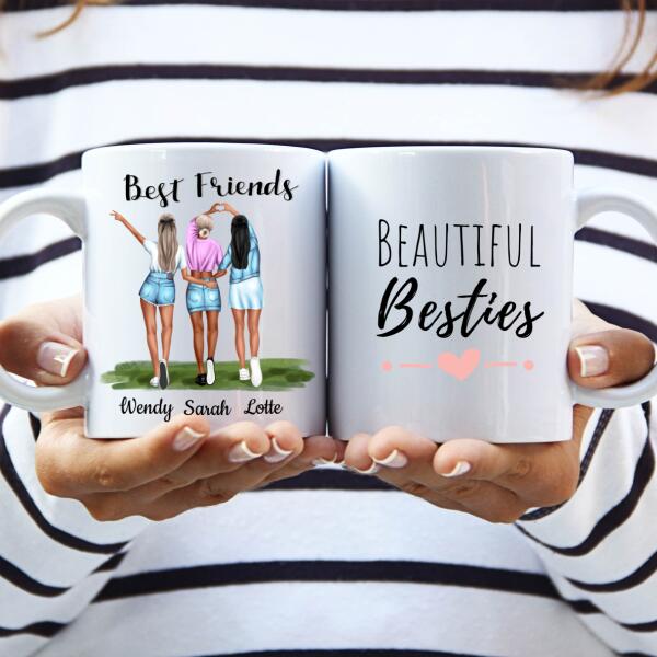 Best Friends 3 Personen - Beautiful Besties ♥ - Gepersonaliseerde mok voor Vriendin, Vriendinnen, Vrouw, Vriendschap, Zus, Zusje, BFF, Collega, Dochter