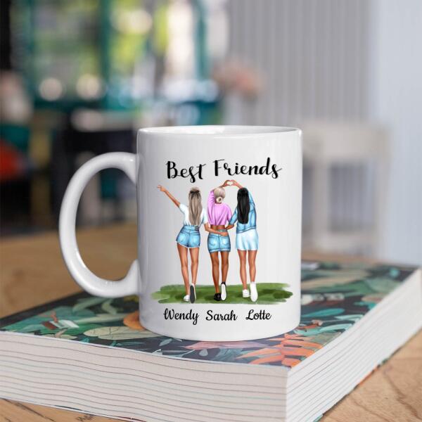 Best Friends 3 Personen - Beautiful Besties ♥ - Gepersonaliseerde mok voor Vriendin, Vriendinnen, Vrouw, Vriendschap, Zus, Zusje, BFF, Collega, Dochter