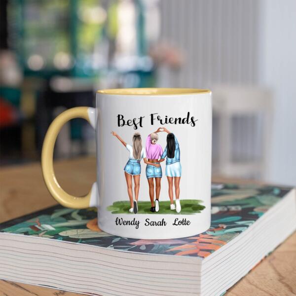 Best Friends 3 Personen - Beautiful Besties ♥ - Gepersonaliseerde mok voor Vriendin, Vriendinnen, Vrouw, Vriendschap, Zus, Zusje, BFF, Collega, Dochter
