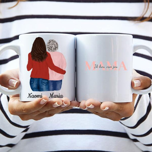 Oma met Dochter, Kleindochter, Vriendin - Ik hou van Jou! ♥ - Gepersonaliseerde mok voor oma, dochter, kleindochter, vriendin, verzorgster, zus