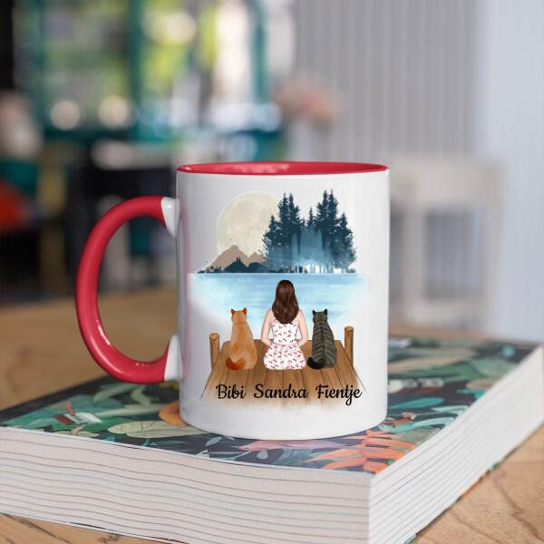 Kattenmama met 2 Katten in het Bos - Katten Mama ♥ - Gepersonaliseerde mok voor Kattenmama, Haar, Kattenouders, Katteneigenaar, Kattenbaasje, Partner, Vriendin, Vrouw, Kitten