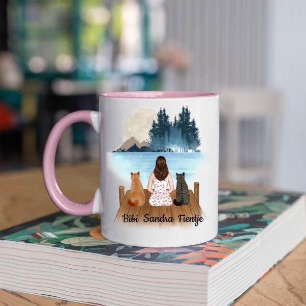 Kattenmama met 2 Katten in het Bos - Katten Mama ♥ - Gepersonaliseerde mok voor Kattenmama, Haar, Kattenouders, Katteneigenaar, Kattenbaasje, Partner, Vriendin, Vrouw, Kitten