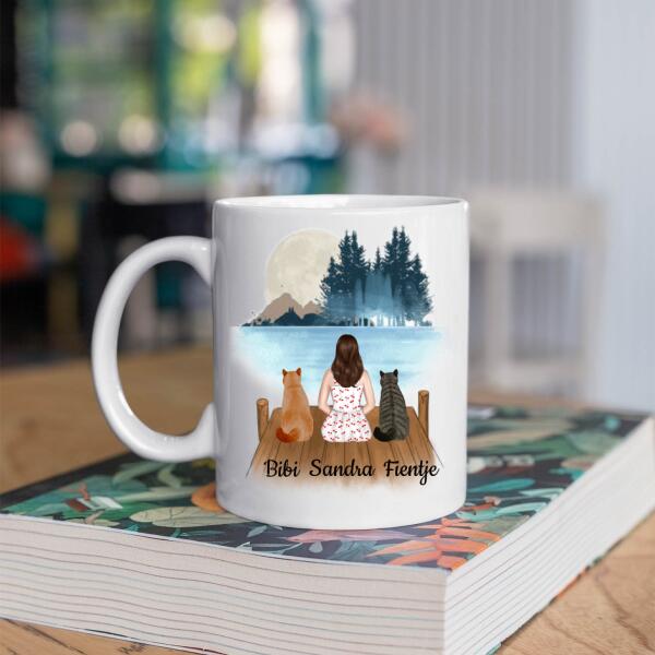 Kattenmama met 2 Katten in het Bos - Katten Mama ♥ - Gepersonaliseerde mok voor Kattenmama, Haar, Kattenouders, Katteneigenaar, Kattenbaasje, Partner, Vriendin, Vrouw, Kitten