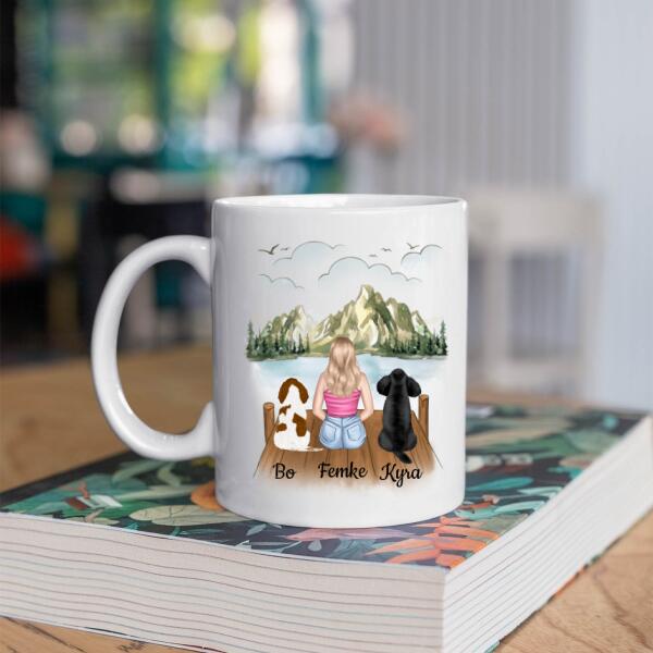 Hondenmama met 2 Honden in het Bos - Het leven is beter met mijn hond ♥ - Gepersonaliseerde mok voor Hondenmama, Haar, Hondenouders, Hondeneigenaar, Hondenbaasje, Partner, Vriendin, Vrouw, Puppy
