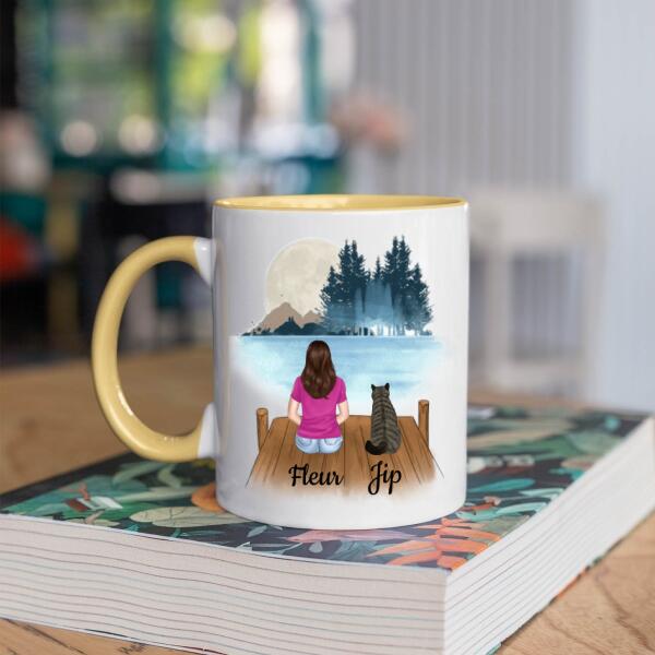 Kattenmama met 1 Kat in het Bos - Cat Mom ♥ - Gepersonaliseerde mok voor Kattenmama, Haar, Kattenouders, Katteneigenaar, Kattenbaasje, Partner, Vriendin, Vrouw, Kitten
