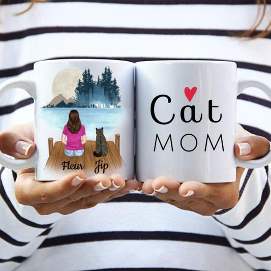 Kattenmama met 1 Kat in het Bos - Cat Mom ♥ - Gepersonaliseerde mok voor Kattenmama, Haar, Kattenouders, Katteneigenaar, Kattenbaasje, Partner, Vriendin, Vrouw, Kitten