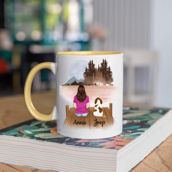 Hondenmama met 1 Hond in het Bos - Het leven is beter met mijn hond ♥ - Gepersonaliseerde mok voor Hondenmama, Haar, Hondenouders, Hondeneigenaar, Hondenbaasje, Partner, Vriendin, Vrouw, Puppy
