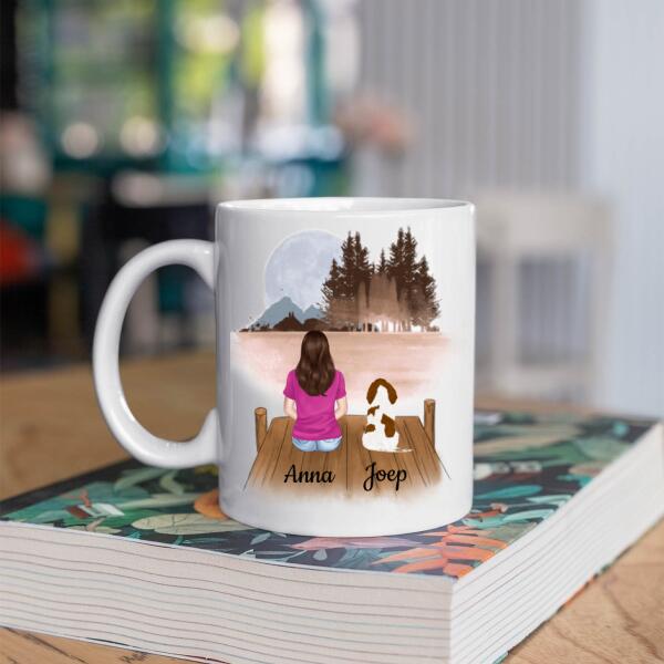 Hondenmama met 1 Hond in het Bos - Het leven is beter met mijn hond ♥ - Gepersonaliseerde mok voor Hondenmama, Haar, Hondenouders, Hondeneigenaar, Hondenbaasje, Partner, Vriendin, Vrouw, Puppy