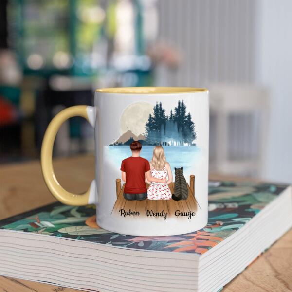 Kattenbaasjes Koppel met 1 Kat in het Bos - Life is better with our cat ♥ - Gepersonaliseerde mok voor Kattenmama, Kattenouders, Katteneigenaar, Kattenbaasjes, Partner, Vriend, Vriendin, Vrouw, Man, Kitten