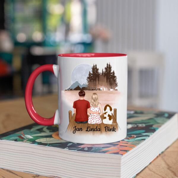 Hondenbaasjes Koppel met 1 Hond in het Bos - Family Heart ♥ - Gepersonaliseerde mok voor Hondenmama, Hondenpapa, Hondeneigenaar, Hondenbaasjes, Partner, Vriend, Vriendin, Vrouw, Man, Puppy