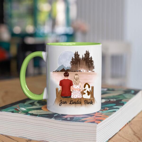Hondenbaasjes Koppel met 1 Hond in het Bos - Family Heart ♥ - Gepersonaliseerde mok voor Hondenmama, Hondenpapa, Hondeneigenaar, Hondenbaasjes, Partner, Vriend, Vriendin, Vrouw, Man, Puppy