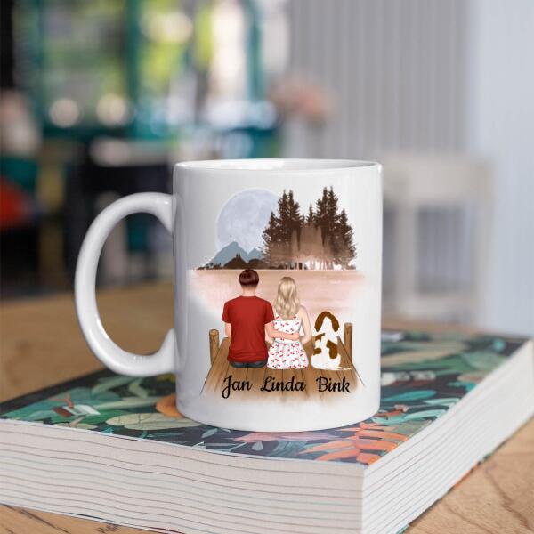 Hondenbaasjes Koppel met 1 Hond in het Bos - Family Heart ♥ - Gepersonaliseerde mok voor Hondenmama, Hondenpapa, Hondeneigenaar, Hondenbaasjes, Partner, Vriend, Vriendin, Vrouw, Man, Puppy