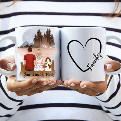 Hondenbaasjes Koppel met 1 Hond in het Bos - Family Heart ♥ - Gepersonaliseerde mok voor Hondenmama, Hondenpapa, Hondeneigenaar, Hondenbaasjes, Partner, Vriend, Vriendin, Vrouw, Man, Puppy