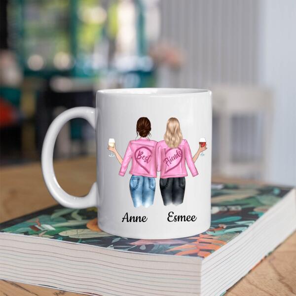 Beste Vriendinnen, Zussen of Collega's met Wijn Drankje - Best Friends Forever ♥ - Gepersonaliseerde mok voor Vriendin, Vriendinnen, Vrouw, Vriendschap, Zus, Zusje, BFF, Collega, Dochter