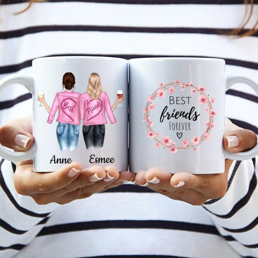 Beste Vriendinnen, Zussen of Collega's met Wijn Drankje - Best Friends Forever ♥ - Gepersonaliseerde mok voor Vriendin, Vriendinnen, Vrouw, Vriendschap, Zus, Zusje, BFF, Collega, Dochter