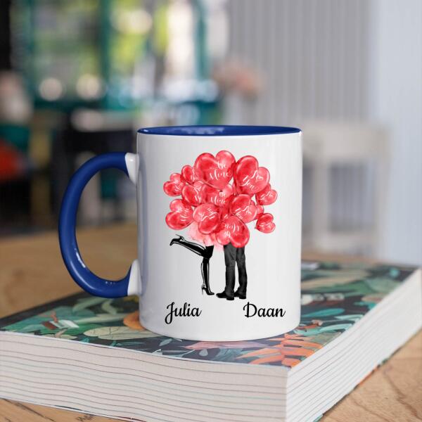 Koppel met Ballonnen Staand - Be Mine ♥ - Gepersonaliseerde mok voor Partner, Vriend, Vriendin, Vrouw, Man, Jubileum